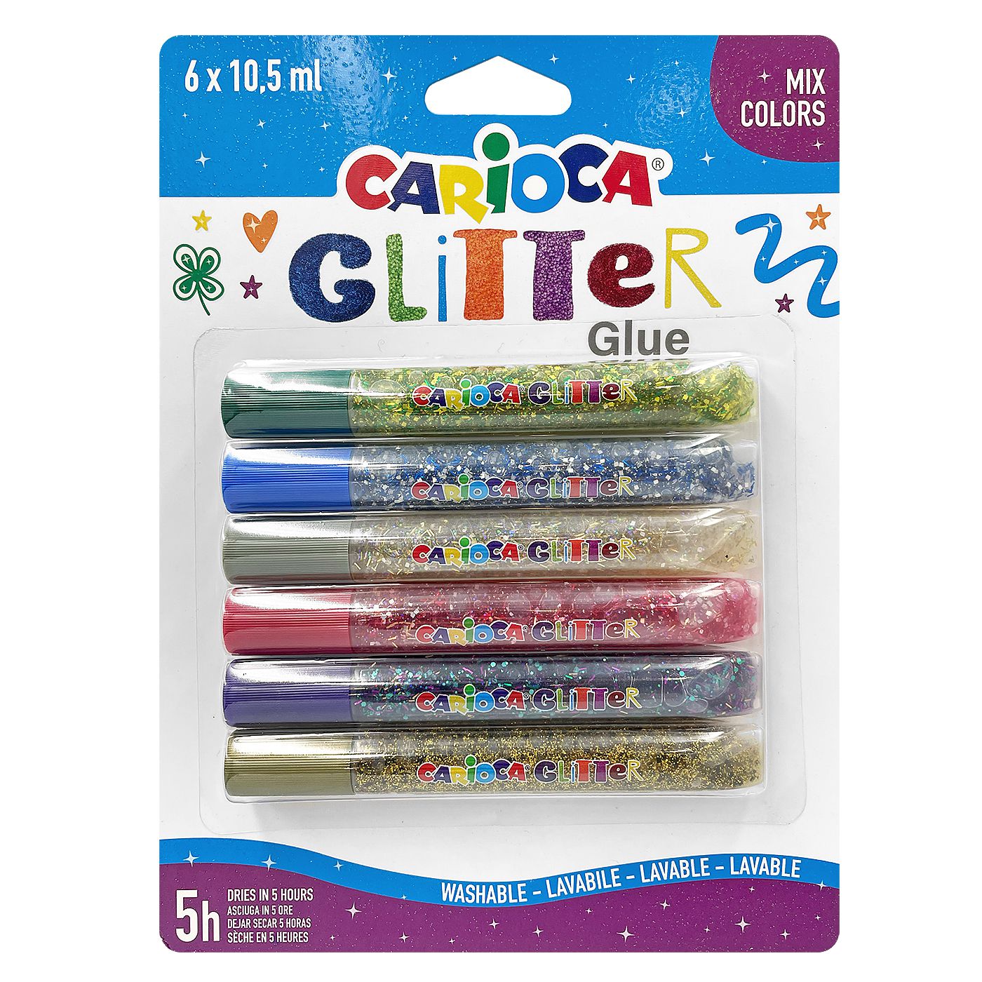 Κόλλα Carioca Glitter Glue Mix (6 χρώματα)