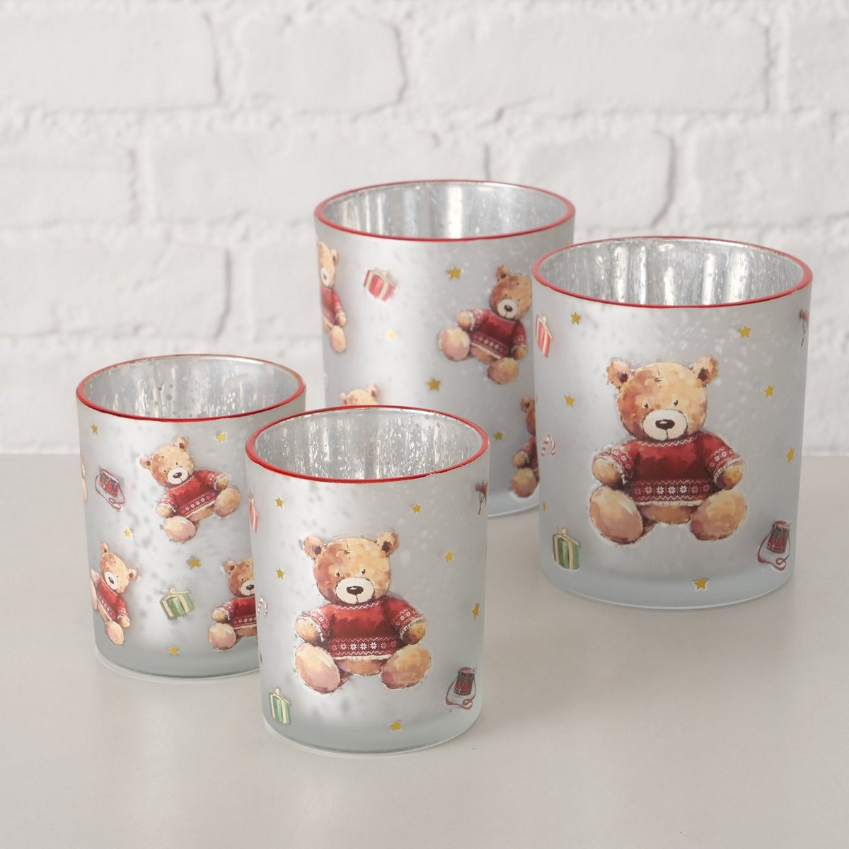 Χριστουγεννιάτικο κηροπήγιο Αρκουδάκι Bailey (σετ 2τμχ.)