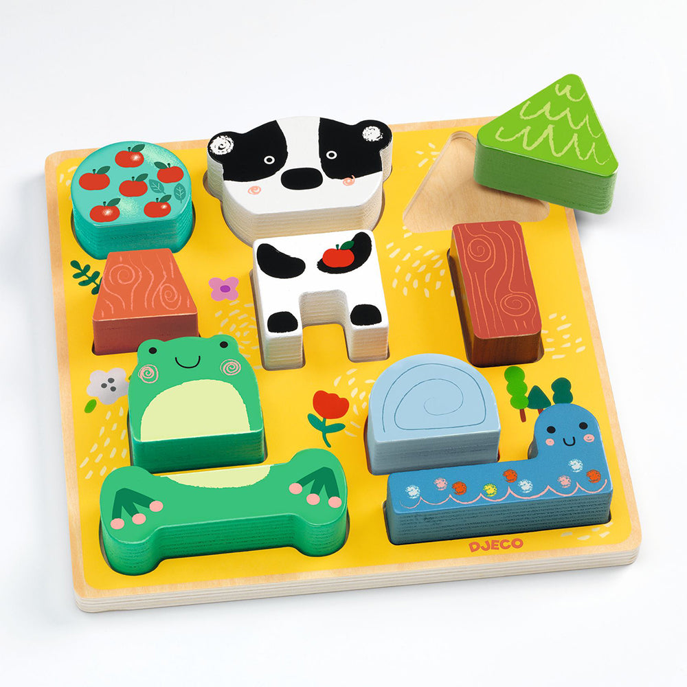 Ξύλινα σφηνώματα και παιχνίδι κατασκευής "Χαρούμενα ζωάκια"