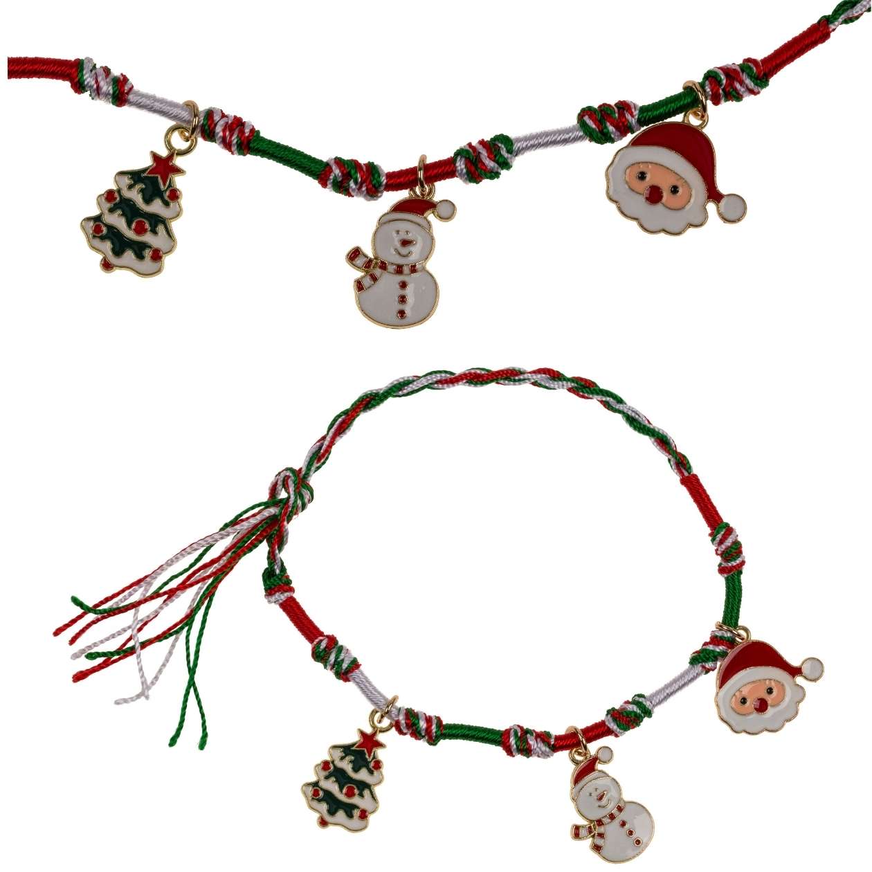 Χριστουγεννιάτικο υφασμάτινο βραχιόλι με 3 μεταλλικά στολίδια