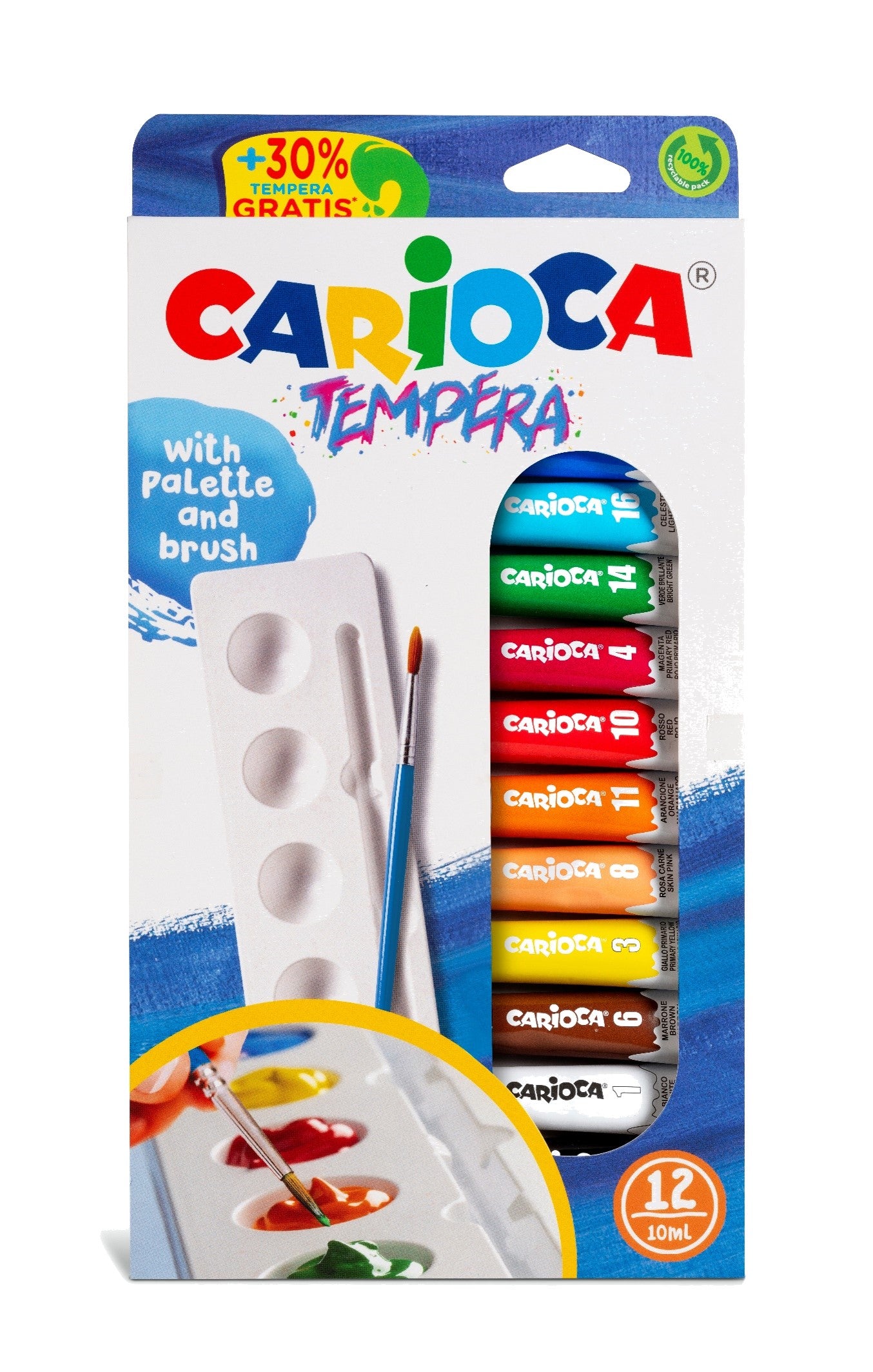 Τέμπερα Carioca σωληνάριο (12 χρώματα) με παλέτα και πινέλο