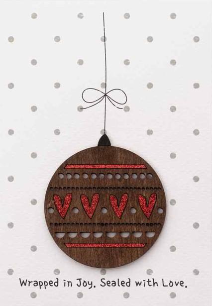 Ευχετήρια κάρτα "Wrapped in joy, sealed with love! " - Χριστουγεννιάτικη μπάλα