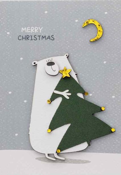 Ευχετήρια κάρτα "Merry Christmas" - Αρκούδος με χριστουγ. δέντρο