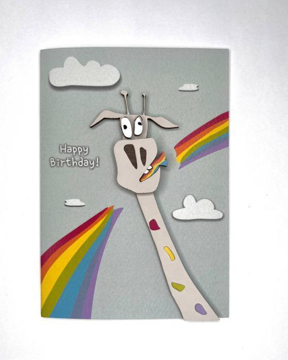 Ευχετήρια κάρτα "Happy Birthday" - Καμηλοπάρδαλη, Ουράνιο Τόξο
