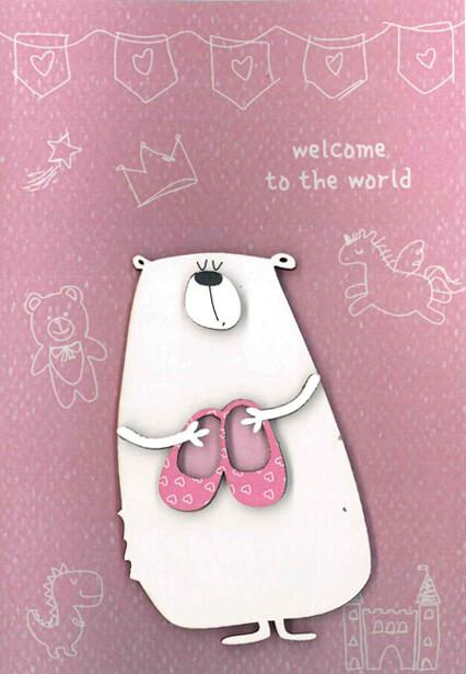 Ευχετήρια κάρτα με αποσπώμενη μαγν. φιγούρα "Welcome to the world" - Ροζ