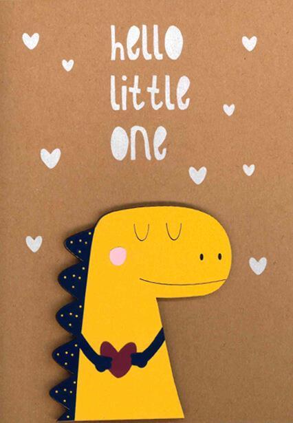 Ευχετήρια κάρτα με αποσπώμενη μαγν. φιγούρα "Hello little one" - Κίτρινος Δεινόσαυρος
