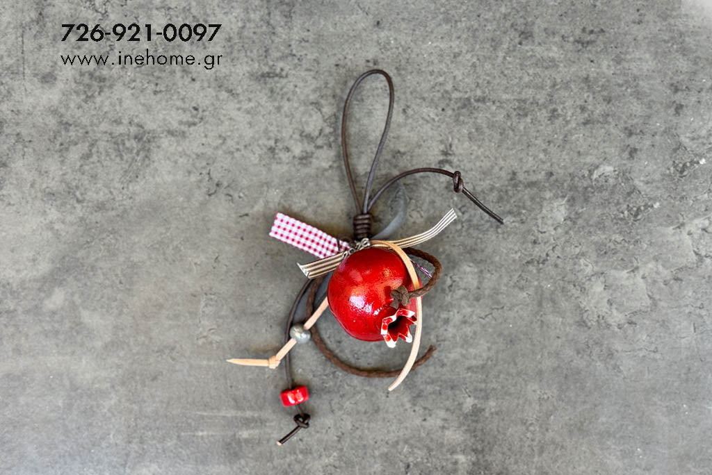 Γούρι 2026 - Ρόδι κεραμικό κόκκινο, 22εκ.