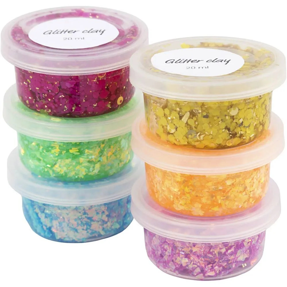 Glitter Clay - πηλός 6x20ml, έντονα χρώματα