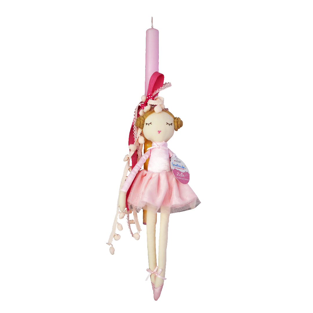 Λαμπάδα παιδική ροζ με υφασμάτινη κούκλα μπαλαρίνα