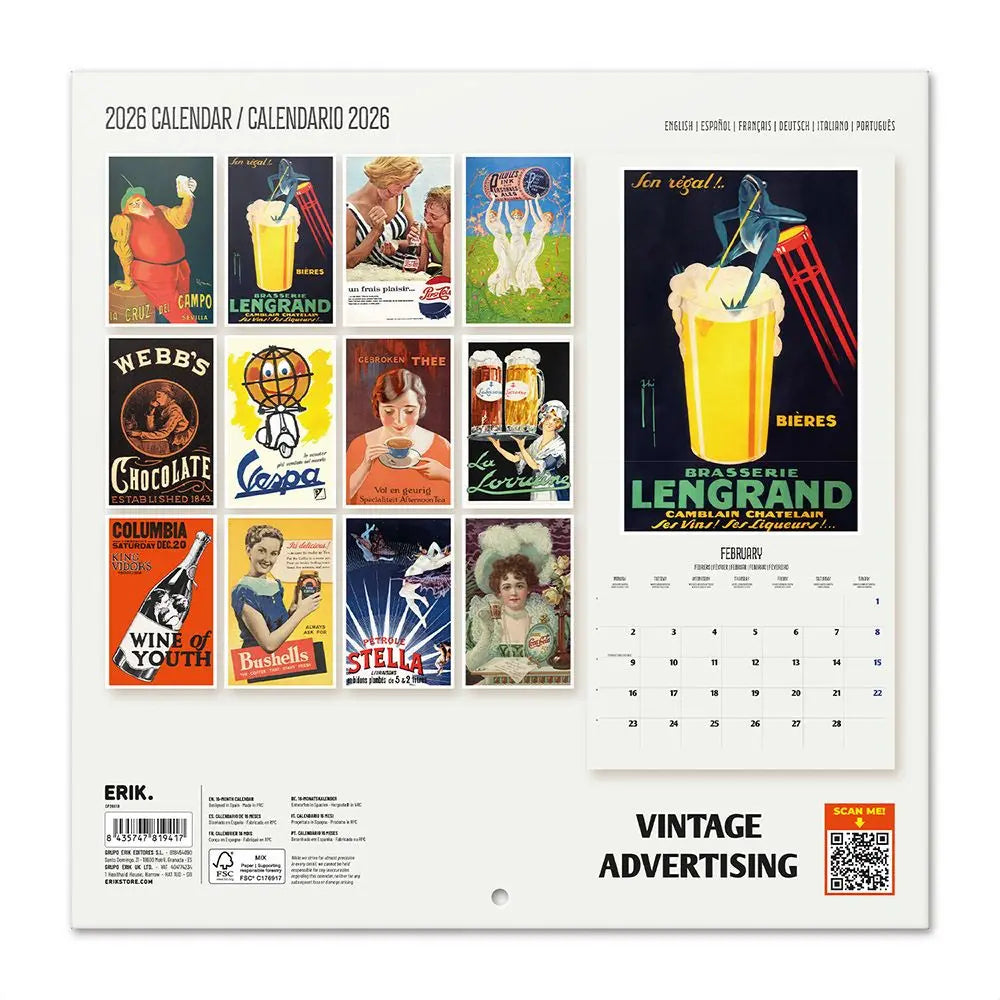 Ημερολόγιο τοίχου 2026, 30x30εκ. - Vintage Advertising