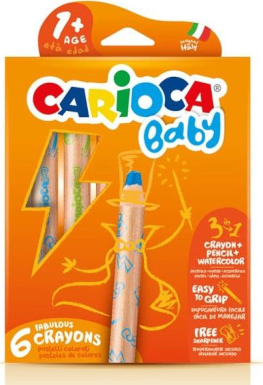 Ξυλομπογιές Carioca BabyCrayon 3 in 1 (6 χρώματα)