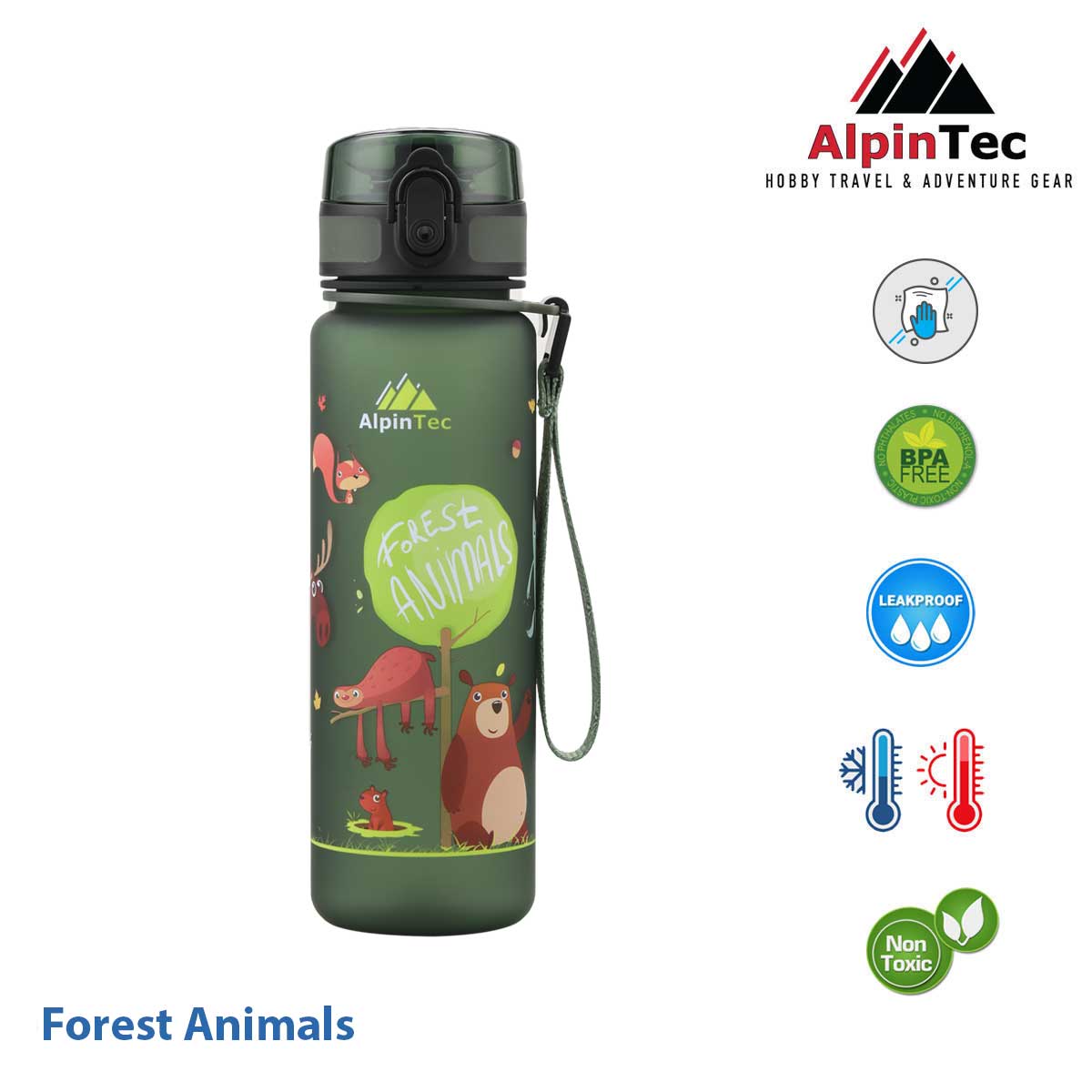 Παγούρι σκούρο πράσινο 500 ml "forest animals"
